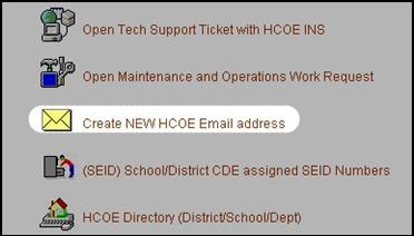 click on the Create New HCOE Email address link to start